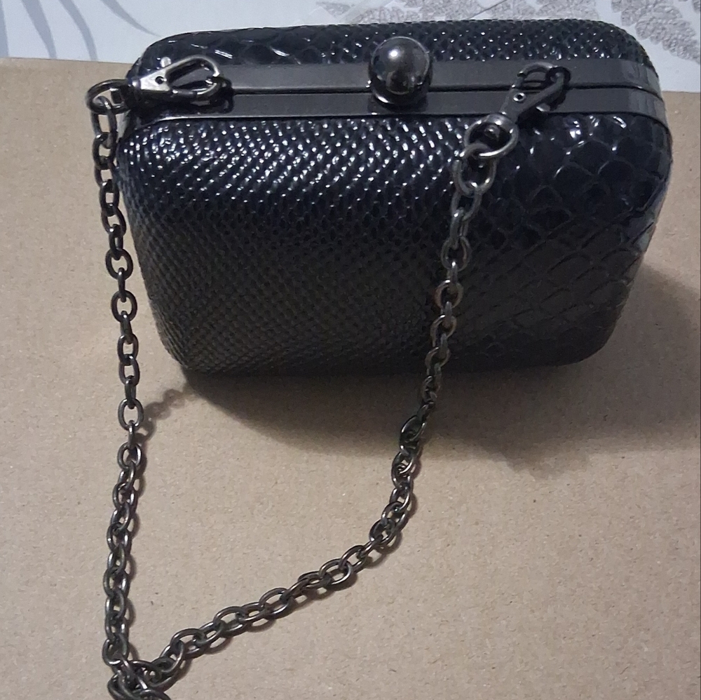 Chic Black Textured Clutch with Chain Strap